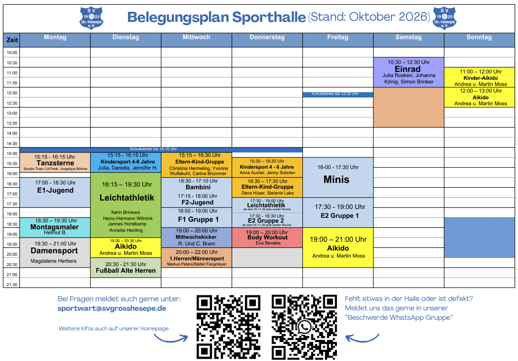 Belegungsplan Sporthalle 10-2026