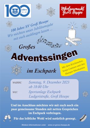 Adventssingen im Eschpark am 9. Dezember ab 18 Uhr