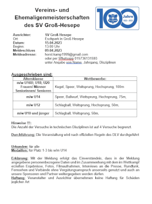 Einladung Leichtathletik Ehemaligen/Vereinsmeisterschaft
